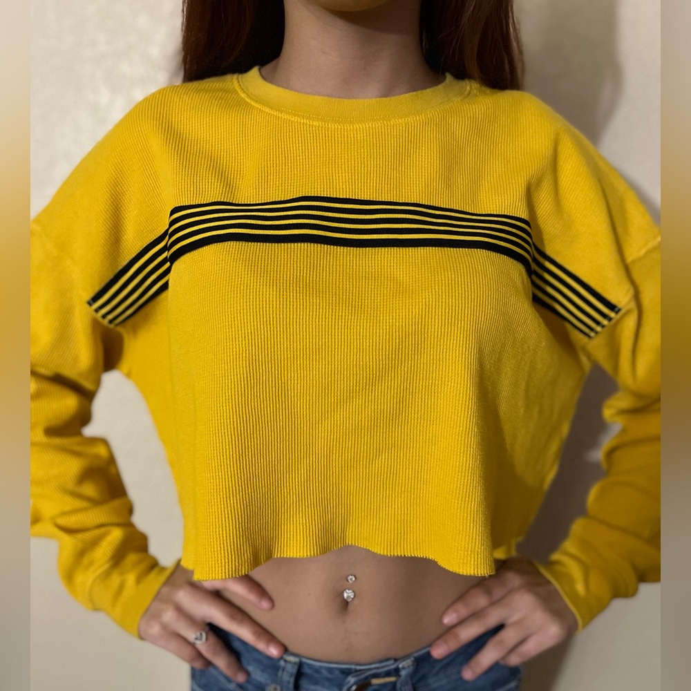 Forever 21 Yellow and Black Striped Crop Top